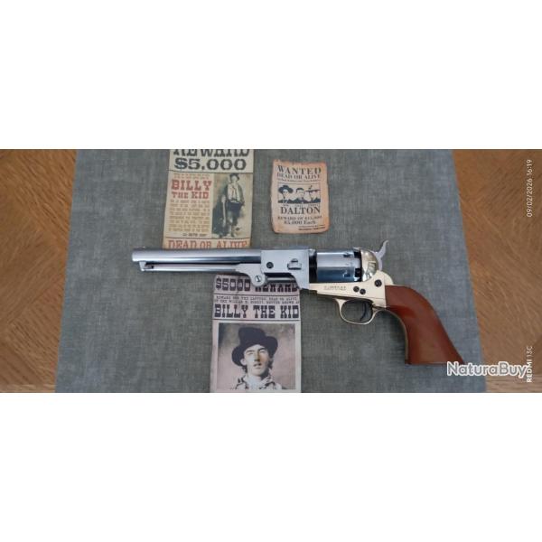 REVOLVER POUDRE NOIRE UBERTI 1851CAL 36 CANON ROND.PARFAIT ETAT.ANNEE 1978.
