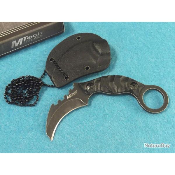 Couteau BodyGuard de Cou Karambit Mtech Lame Griffe Acier 440 Manche G-10 Etui Kydex
