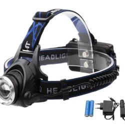 Ench&egrave;re Lampe frontale  LED + ZOOM + 2 Accus + 2 Chargeurs