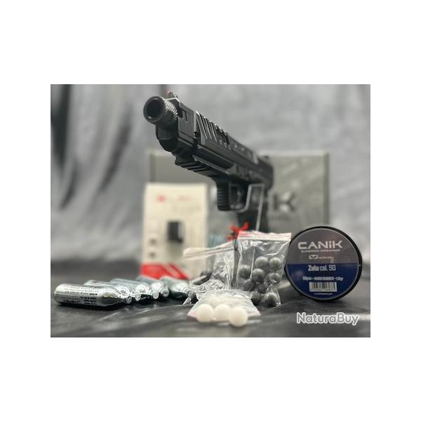 PACK D�COUVERTE LASER PR�TE A TIRER PISTOLET CANIK RIVAL CO2 C50 BLACK