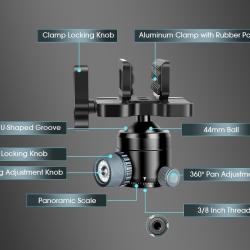 Pince &agrave;  fusil et t&ecirc;te rotative pour trepied tir