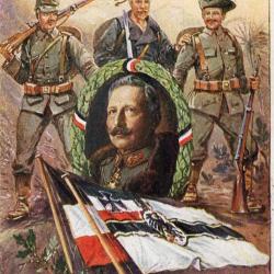 CPA - &Agrave; travers la lutte vers la victoire - Kaiser Guillaume II - Soldats, marins, drapeaux  -N&deg;7527