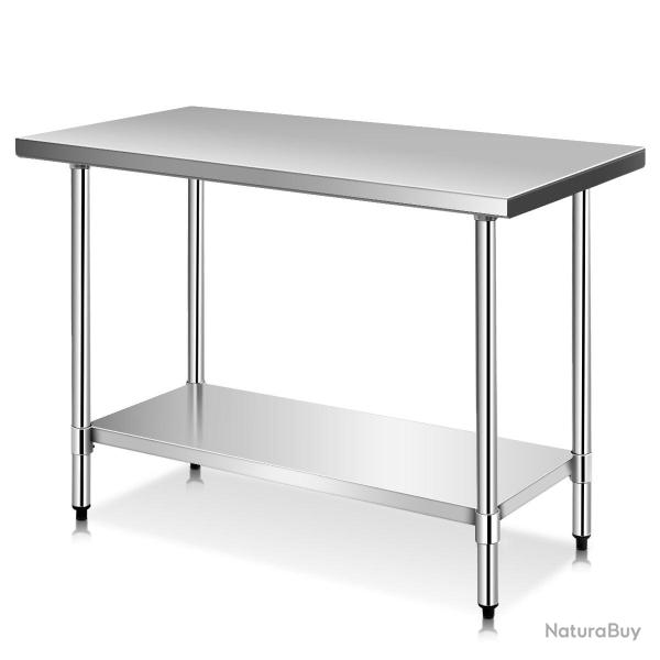 Table de travail cuisine en inox 122 x 61 x 90 cm haute capacit� facile � nettoyer design contempor