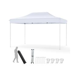 Tonnelle de jardin 300 x 445 cm facile &agrave; monter pour &eacute;v&eacute;nements ext&eacute;rieurs moderne en oxford blanc