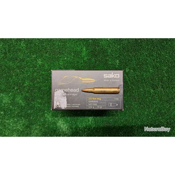 Lot de 5 bo�tes neuves de cartouches Sako cal. .222 Rem Mag ogive Gamehead 55 gr