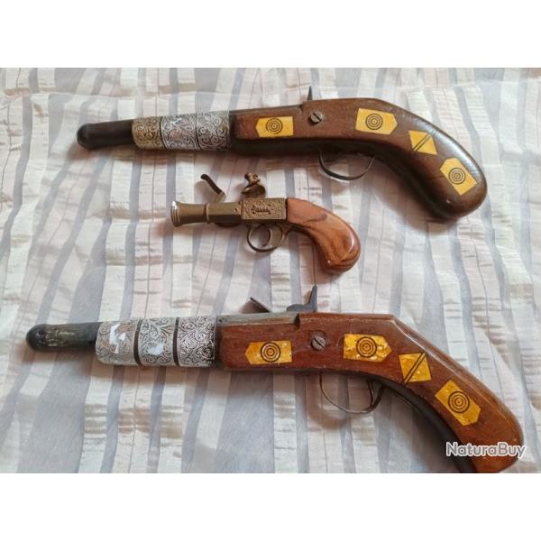 replique de pistolet a silex , lot de 3