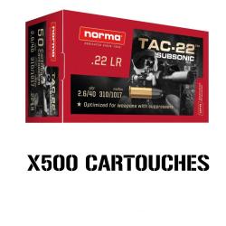 LOT 500 CARTOUCHES NORMA TAC-22 SUBSONIC HP Cal.22lr x50
