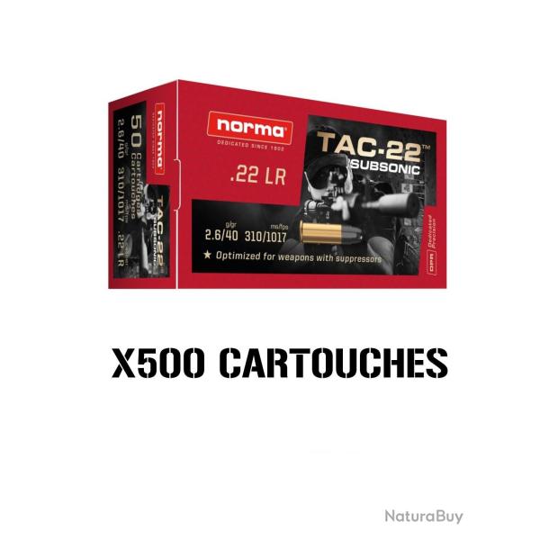 LOT 500 CARTOUCHES NORMA TAC-22 SUBSONIC HP Cal.22lr x50