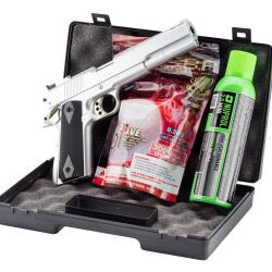 Pack GNB Gaz 1911 Long silver 0,5J  + mallette  + billes +  gaz