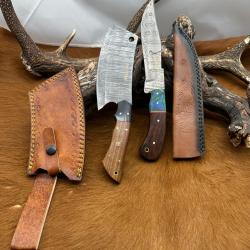 Set m&eacute;di&eacute;val: Couperet + Couteau lames en acier Damas 256 couches NCPR5