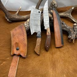 Set m&eacute;di&eacute;val: Couperet + Couteau lames en acier Damas 256 couches NCPR6