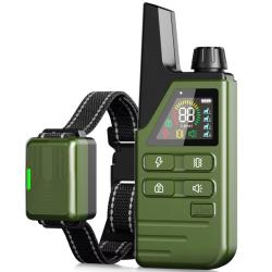 Collier Anti-Aboiement Dressage  300M IPX7 Rechargeable avec t&eacute;l&eacute;commande Vert