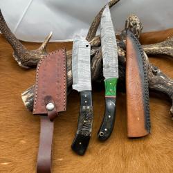 Set m&eacute;di&eacute;val: Couperet + Couteau lames en acier Damas 256 couches N.COP1