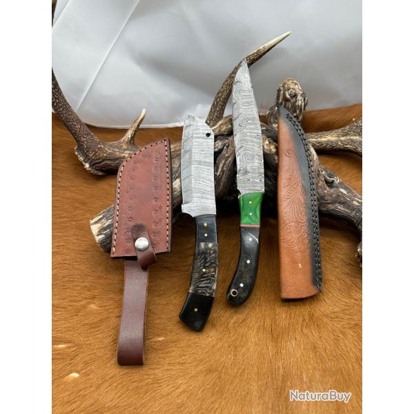 Set m�di�val: Couperet + Couteau lames en acier Damas 256 couches N.COP1