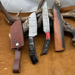 Set m&eacute;di&eacute;val: Couperet + Couteau lames en acier Damas 256 couches N.COP3