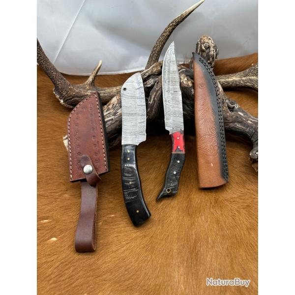 Set m�di�val: Couperet + Couteau lames en acier Damas 256 couches N.COP3