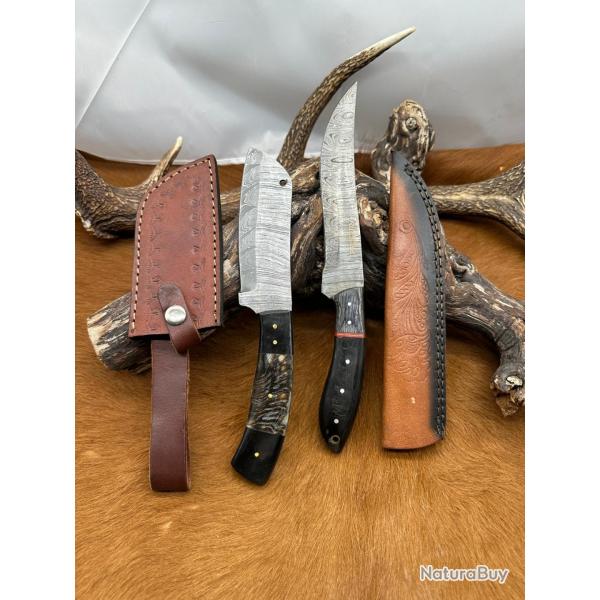 Set m�di�val: Couperet + Couteau lames en acier Damas 256 couches N.COP6