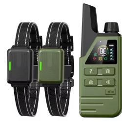 Collier Anti-Aboiement Dressage  300M IPX7 Rechargeable avec t&eacute;l&eacute;commande Vert pour 2 chiens