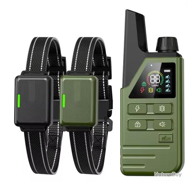 Collier Anti-Aboiement Dressage  300M IPX7 Rechargeable avec t�l�commande Vert pour 2 chiens