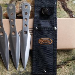 Set de 3 Couteaux Ninja Kunai Lame Acier 3Cr13 Manche Acier Housse Nylon