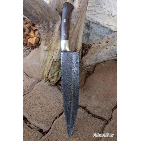 Couteau De Cuisine de Chef Lame Acier Damas 256 Couches Manche Bois/Laiton Fabric Artisanale01