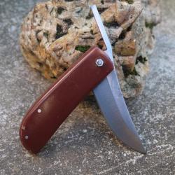 Couteau Pi&eacute;montais Manche R&eacute;sine Brown Lame Acier Carbone 1055 Trailing Point Fabric Artisanale