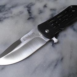 Camillus Dominator II Couteau de poche Lame Drop Point Acier 3Cr13 Manche GFN Noir Linerlock Clip