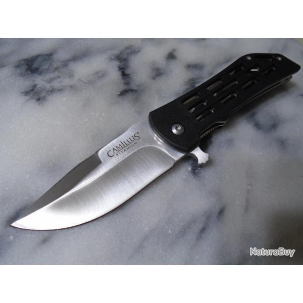 Camillus Dominator II Couteau de poche Lame Drop Point Acier 3Cr13 Manche GFN Noir Linerlock Clip