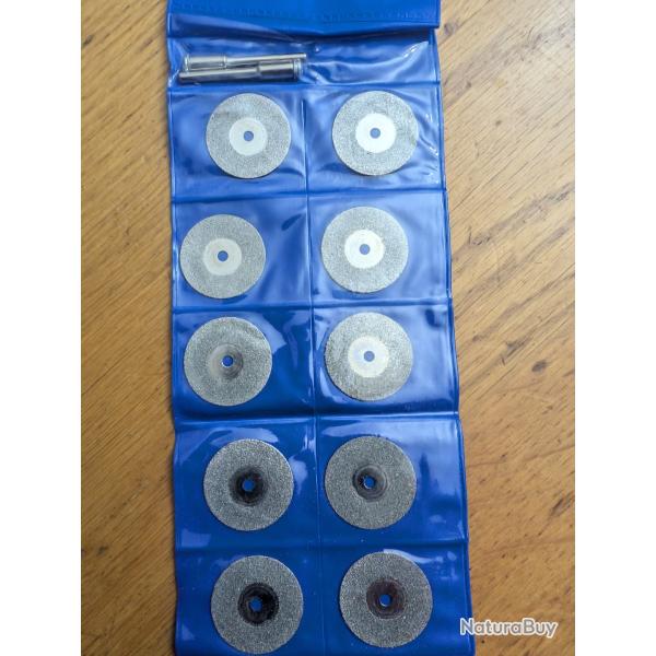 10 disques diamant 25 mm + arbres  pour micro portatif type Dremmel