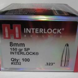 OGIVES HORNADY CAL. 8MM .323" 150gr SP INTERLOCK - 3232 - Bo&icirc;te de 100