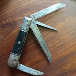 Couteau ancien Pradel 4 pi&egrave;ces - d&eacute;but XXe - scie et poin&ccedil;on