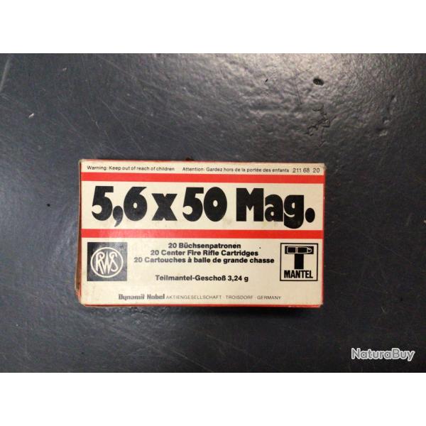 19 cartouches 5,6X50 Mag Marque RWS Teil Mantel
