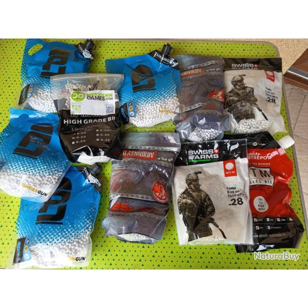 Lot billes airsoft 0,20 0,25 0,28gr