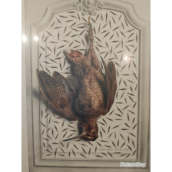 Lithographie Originale "La B�casse" - E. Travi�s avec v�ritables �pipt�res.