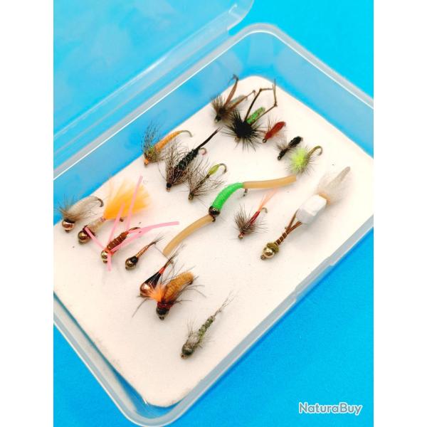 Kit de D�couverte "Initiation Mouche" - 19 Mod�les Mixtes - Hame�ons #12-14 (Avec Ardillon)