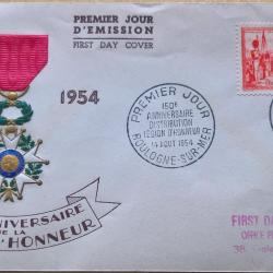 Enveloppe premier jour d'&eacute;mission, 150&deg; Anniversaire de la L&eacute;gion d'honneur 15 Ao&ucirc;t 1954