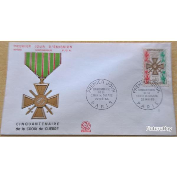 Enveloppe premier jour d'�mission du cinquantenaire de la Croix de guerre 22 Mai 1965