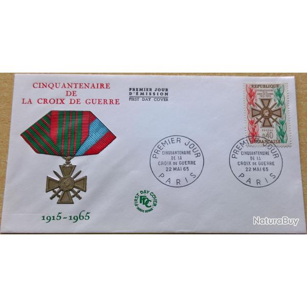 Enveloppe premier jour d'�mission du cinquantenaire de la croix de guerre 1915-1965, 22 Mai 1965