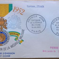 Enveloppe premier jour d'&eacute;mission du centenaire de la cr&eacute;ation de la m&eacute;daille militaire 5 Juillet 19