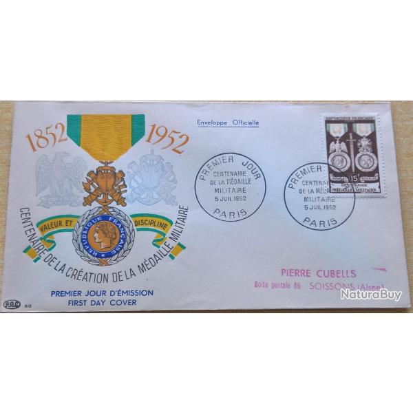 Enveloppe premier jour d'�mission du centenaire de la cr�ation de la m�daille militaire 5 Juillet 19