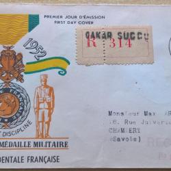 Enveloppe premier jour d'&eacute;mission du centenaire de la m&eacute;daille militaire Afrique Occidentale Fran&ccedil;ai