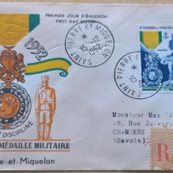 Enveloppe premier jour d'&eacute;mission du centenaire de la m&eacute;daille militaire St Pierre et Miquelon 15 D&eacute;