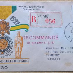 Enveloppe premier jour d'&eacute;mission du centenaire de la m&eacute;daille militaire Togo 13 D&eacute;cembre 1952