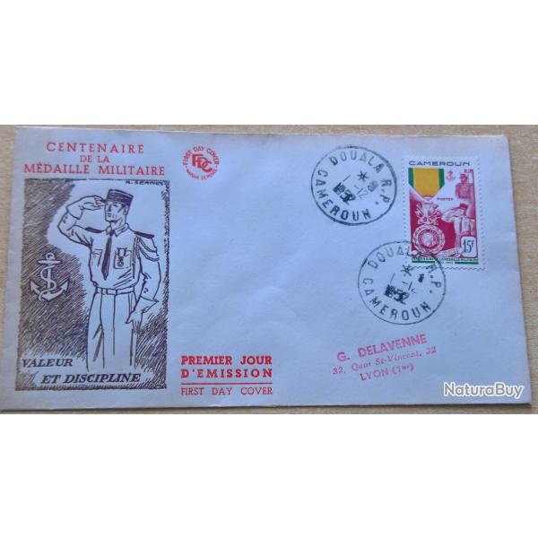 Enveloppe premier jour d'�mission du centenaire de la m�daille militaire Cameroun 1 D�cembre 1952