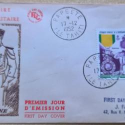 Enveloppe premier jour d'&eacute;mission du centenaire de la m&eacute;daille militaire Tahiti 17 D&eacute;cembre 1952