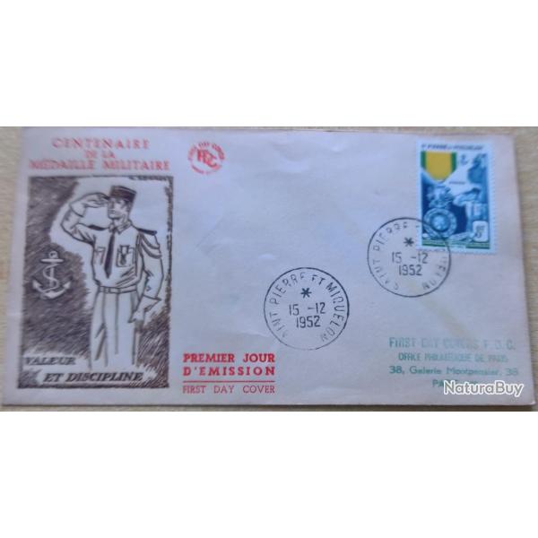 Enveloppe premier jour d'�mission du centenaire de la m�daille militaire Saint-Pierre et Miquelon 15