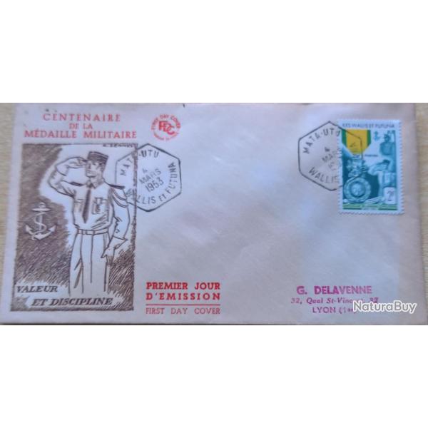 Enveloppe premier jour d'�mission du centenaire de la m�daille militaire Wallis et Futuna 4 Mars 195