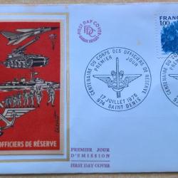Enveloppe premier jour d'&eacute;mission du centenaire des officiers de r&eacute;serve Saint Denis 17 Juillet 1976