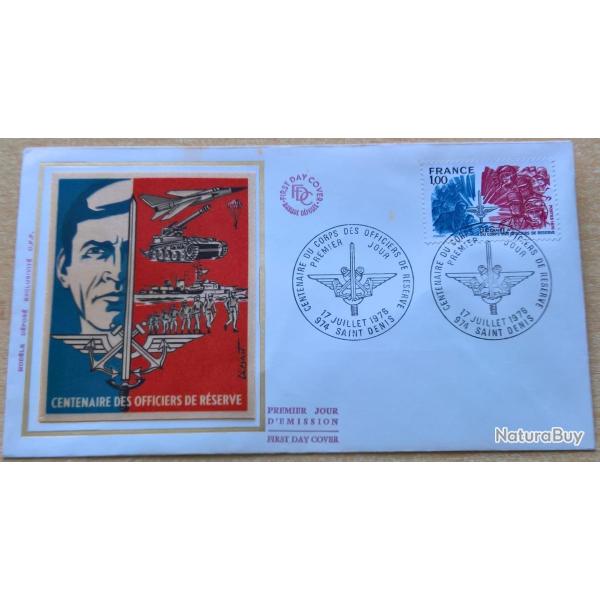 Enveloppe premier jour d'�mission du centenaire des officiers de r�serve Saint Denis 17 Juillet 1976