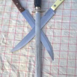 lot vintage 1 Fusil &agrave; aiguiser 2 couteau de cuisine anglais Sky-Line & Prestige